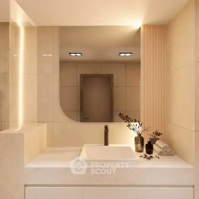 Luxurious modern bathroom with elegant lighting and stylish decor