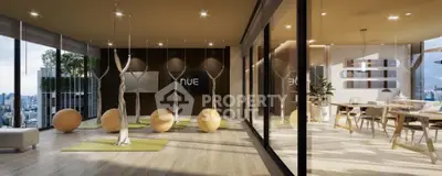 Luxurious modern gym with city view and stylish interior design