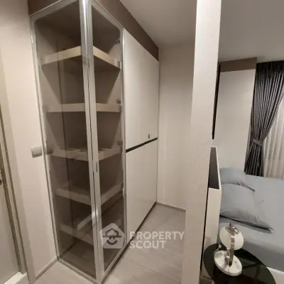 Modern bedroom with sleek storage and elegant decor