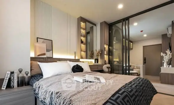 Modern bedroom with stylish decor and cozy ambiance