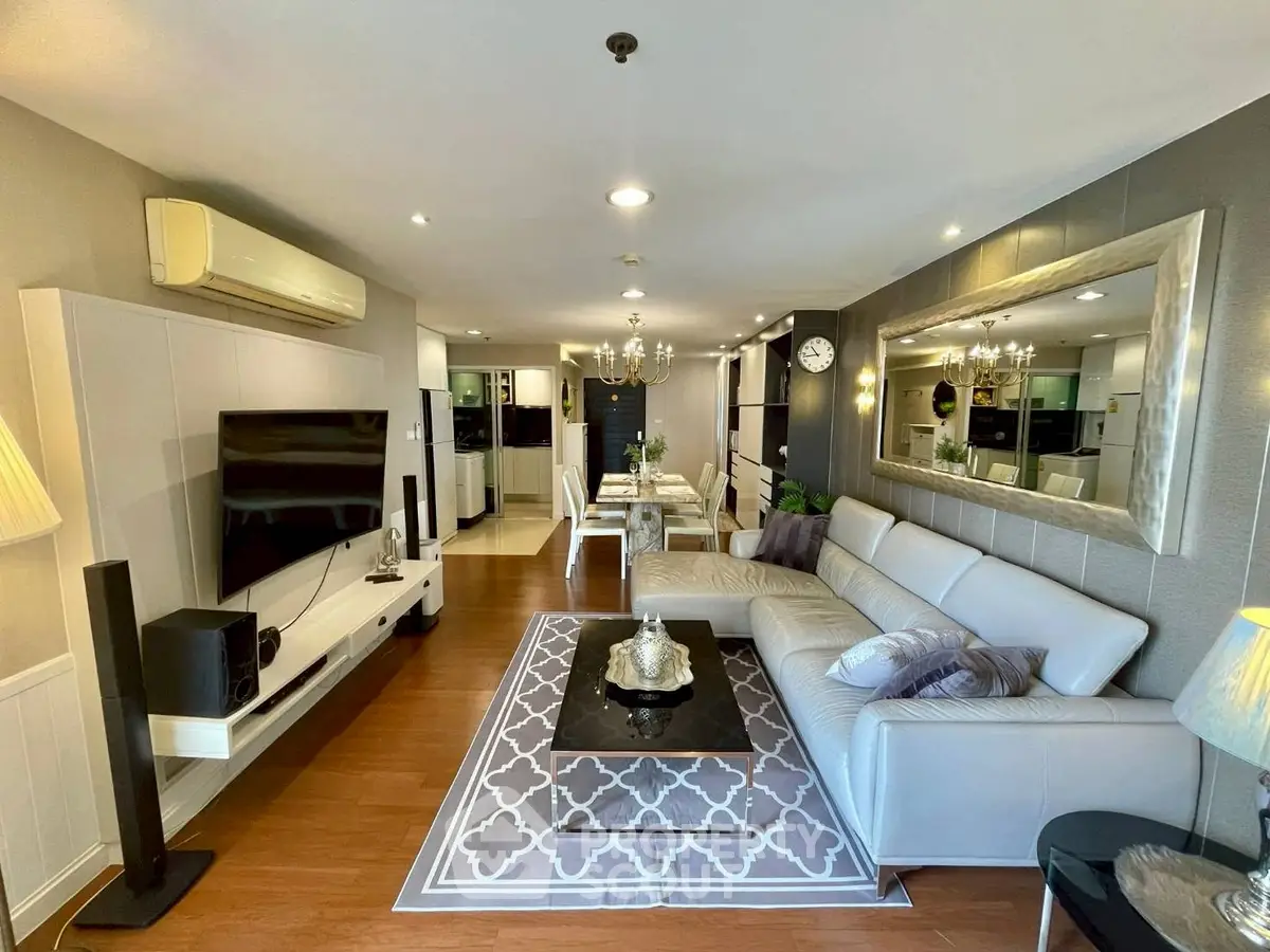 Luxurious living room with elegant decor and spacious seating area