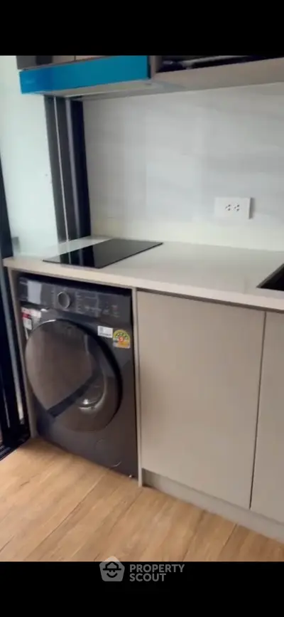 Modern kitchen with built-in washing machine and sleek cabinetry