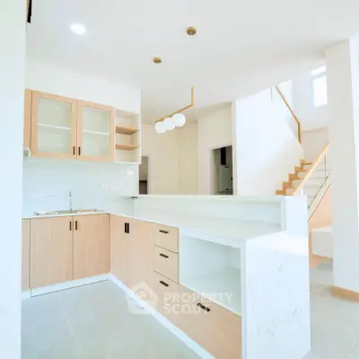Modern kitchen with open layout and stylish wooden cabinets
