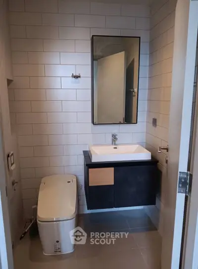 Modern bathroom with sleek fixtures and contemporary design