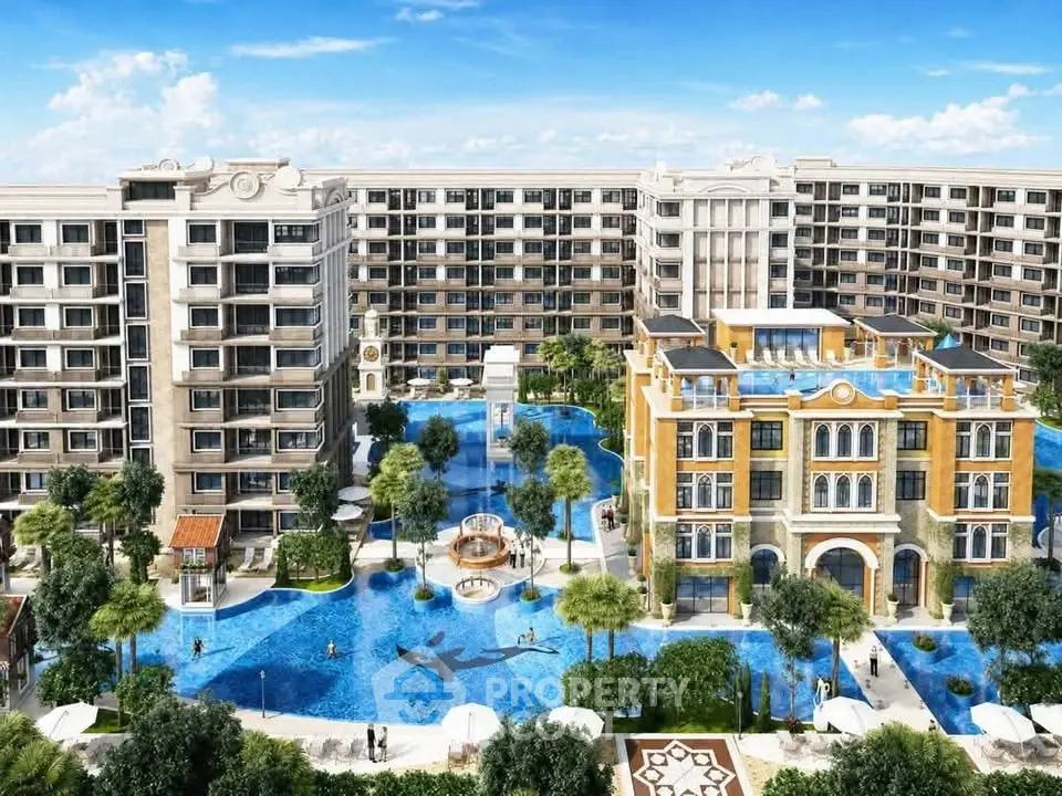 Luxurious residential complex with stunning pool and elegant architecture