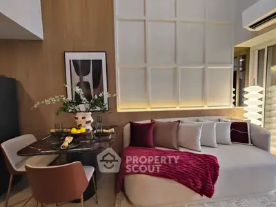 Modern living room with stylish decor and cozy seating area