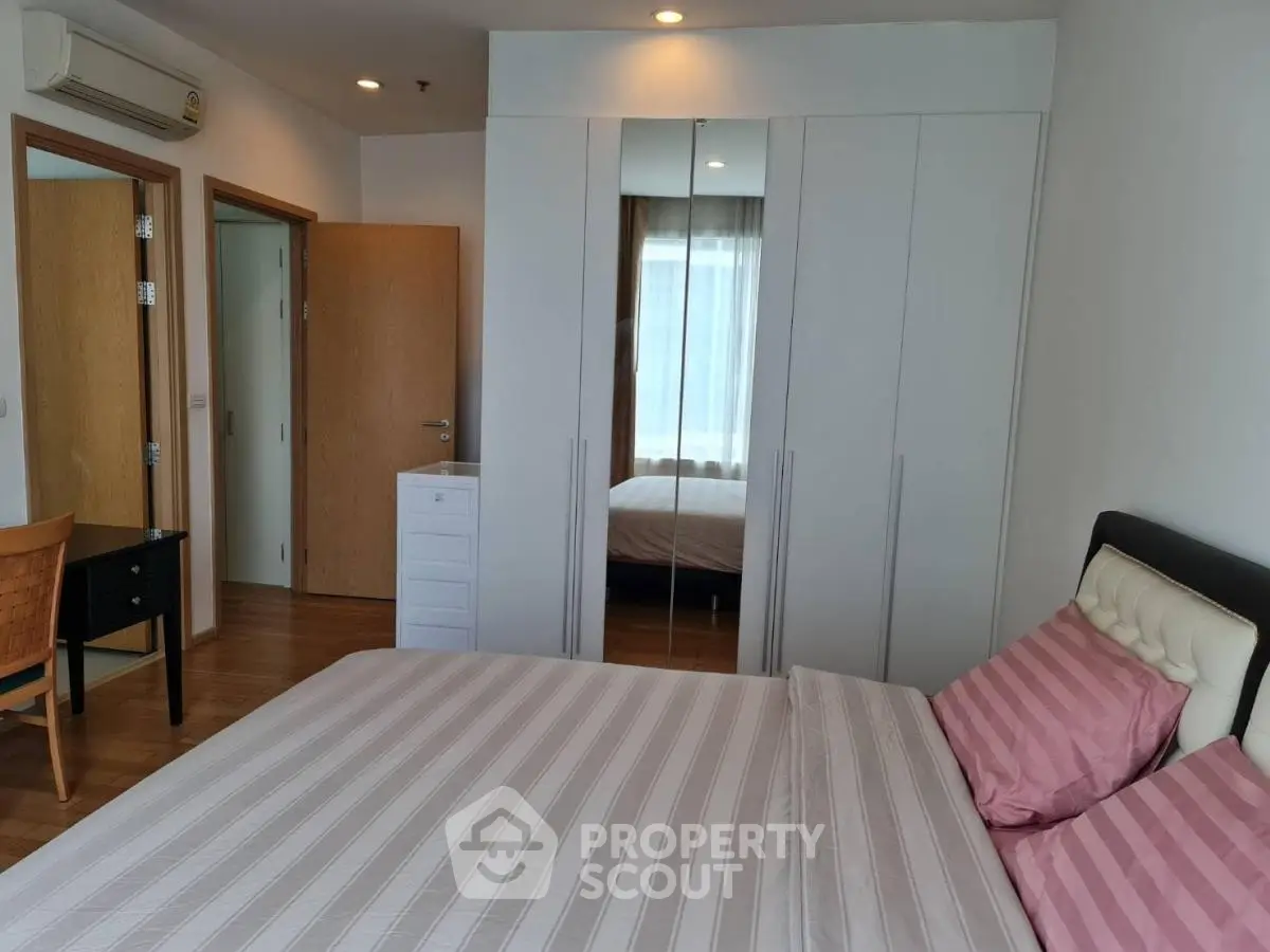 Spacious bedroom with modern decor and ample natural light