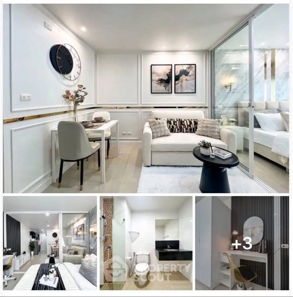 Modern apartment interior with stylish living room and cozy bedroom