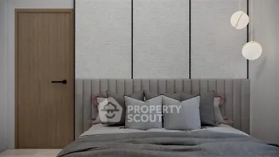 Modern bedroom with stylish decor and cozy bedding