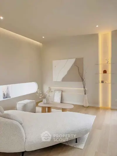 Elegant modern living room with minimalist decor and ambient lighting