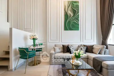Luxurious living room with elegant decor and modern furniture in a stylish apartment.