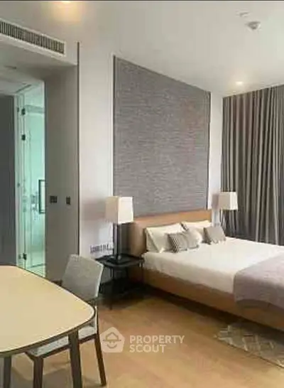 Modern bedroom with stylish decor and cozy ambiance