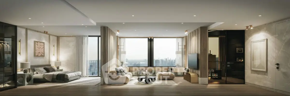 Luxurious modern apartment with open layout and stunning city view