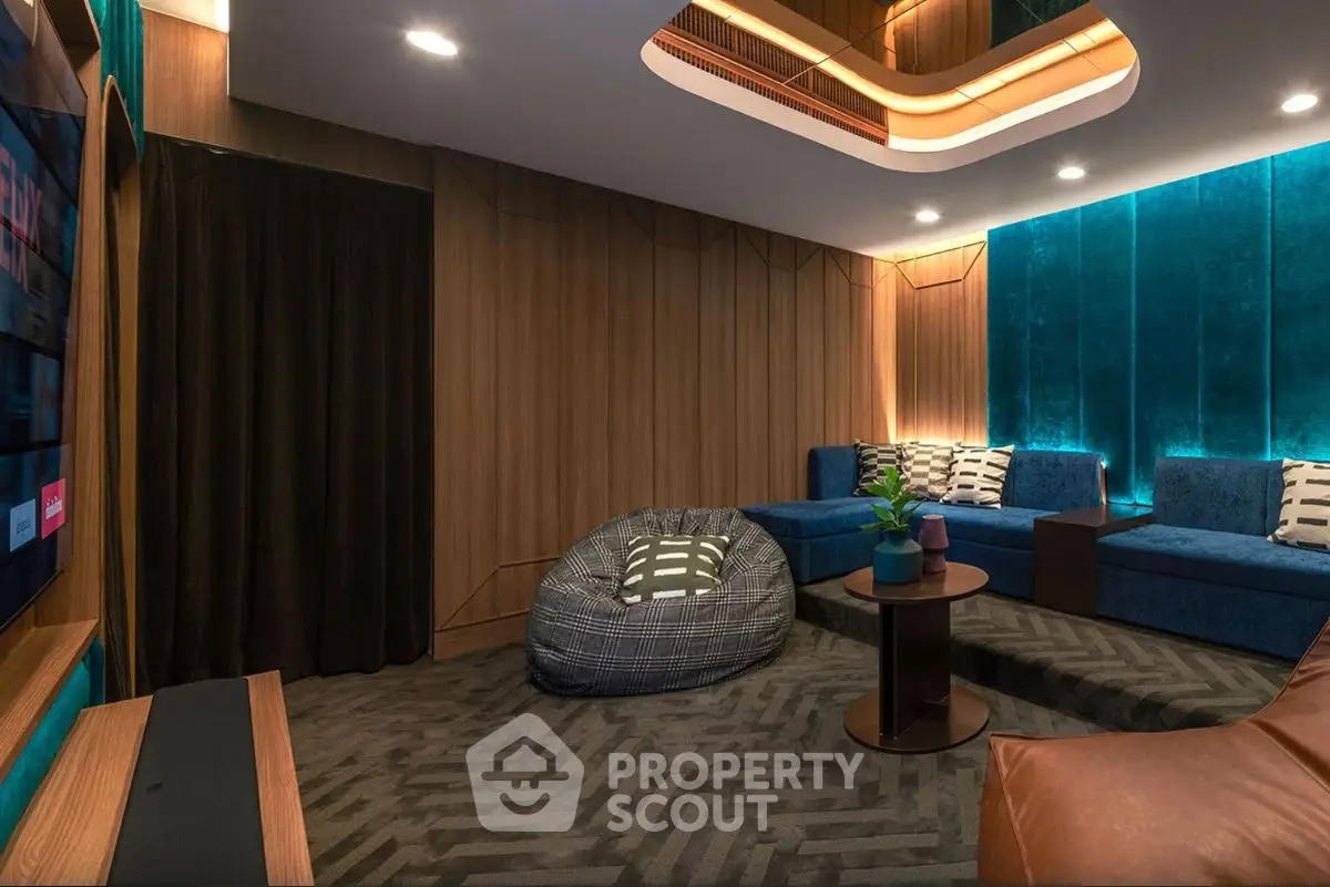 Luxurious modern living room with plush seating and ambient lighting