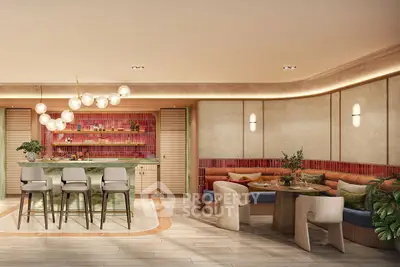 Luxurious modern living room with stylish bar and cozy seating area