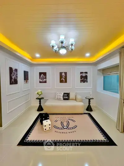Stylish living room with elegant decor and modern lighting