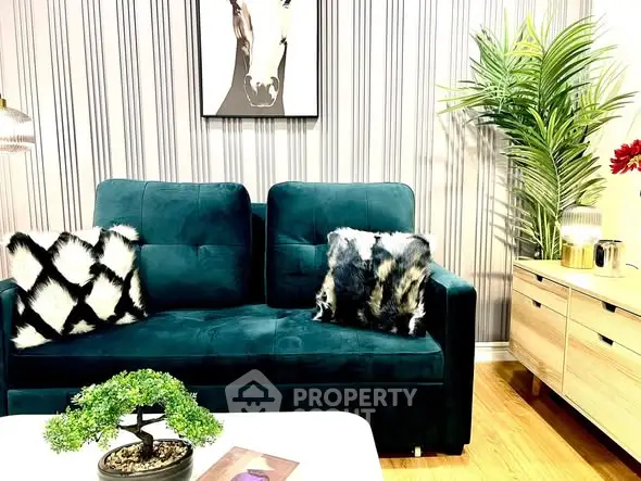 Stylish living room with modern decor and plush sofa