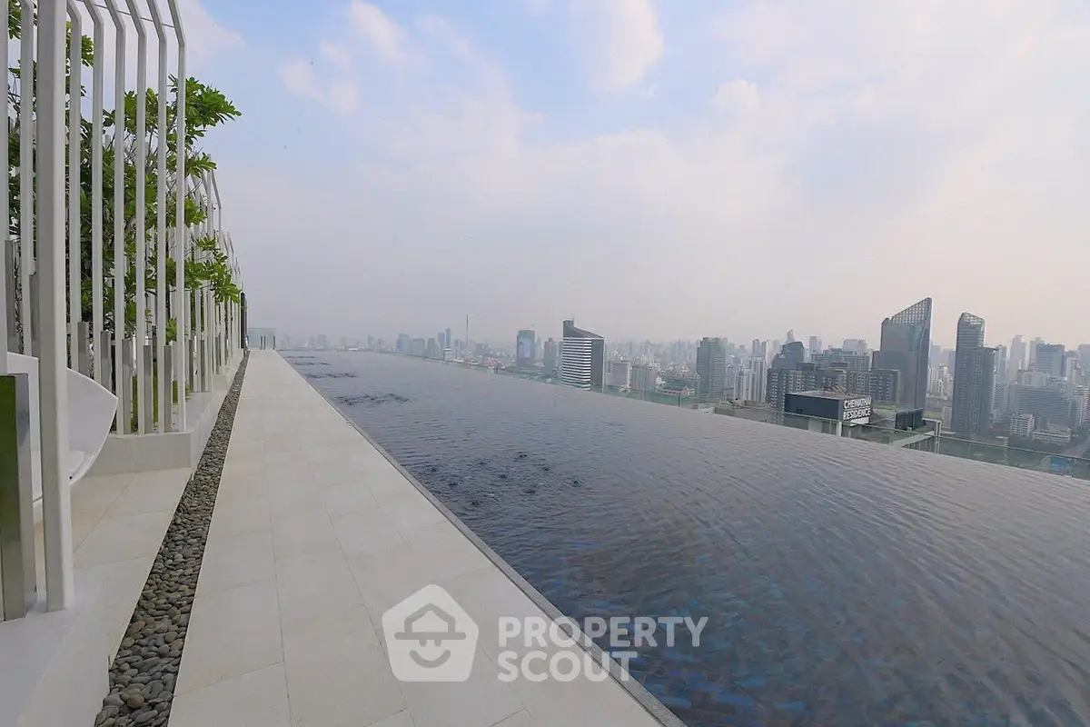 Stunning rooftop infinity pool with panoramic city skyline view