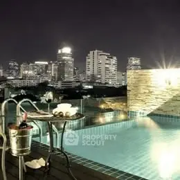 Luxurious rooftop pool with stunning city skyline view at night