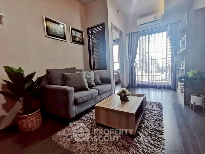 Modern living room with cozy sofa and stylish decor