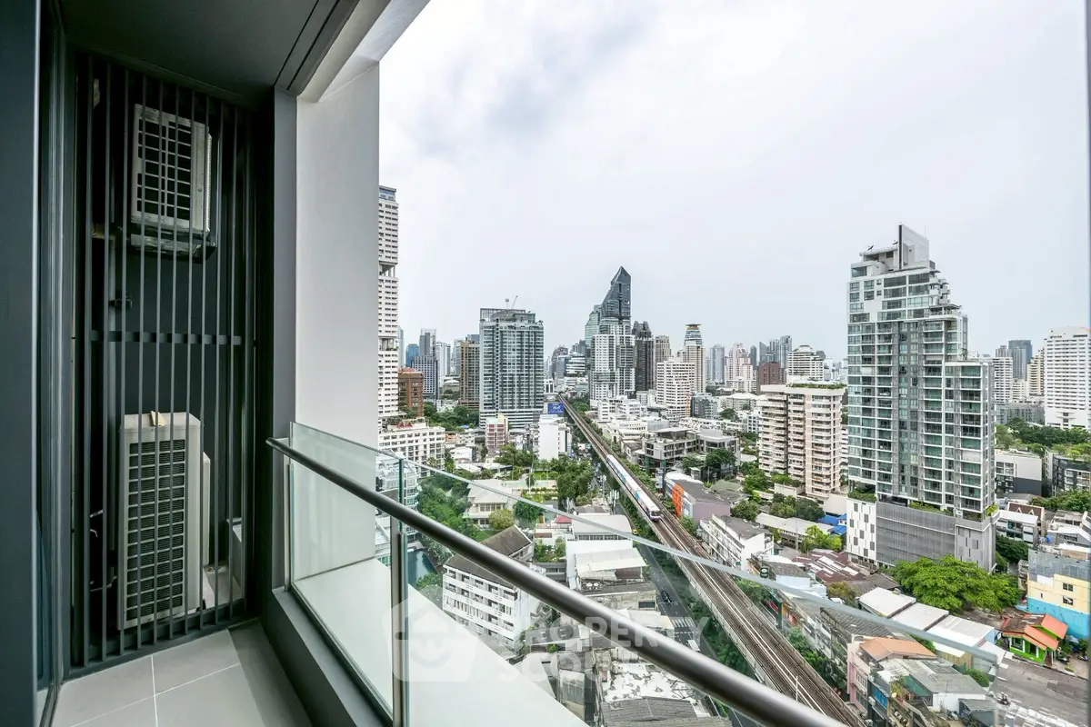 Stunning cityscape view from modern balcony in high-rise building