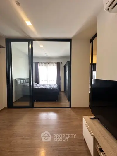 Modern apartment interior with spacious bedroom and stylish decor