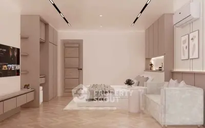 Luxurious modern bedroom with elegant decor and cozy seating area