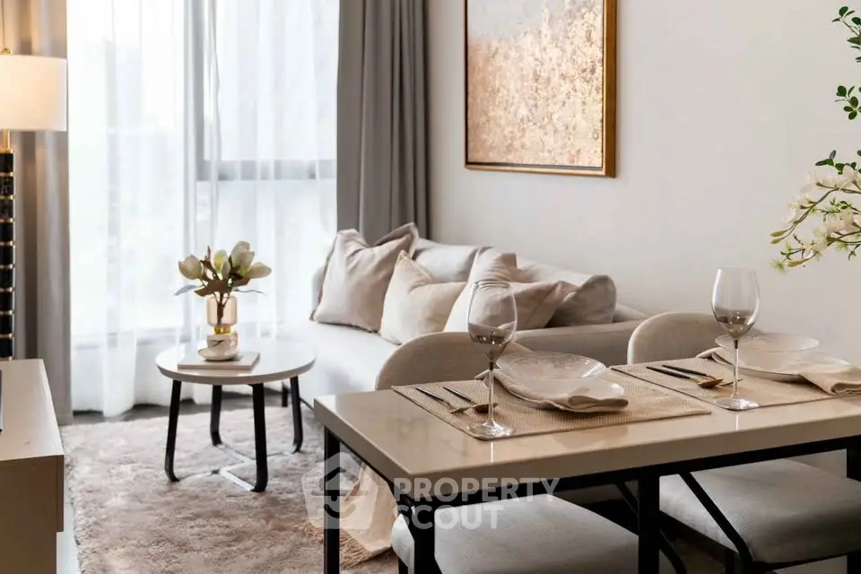 Elegant living room with cozy seating and stylish decor, perfect for modern urban living.