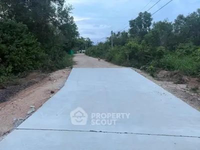 Newly paved road surrounded by lush greenery, ideal for real estate development.