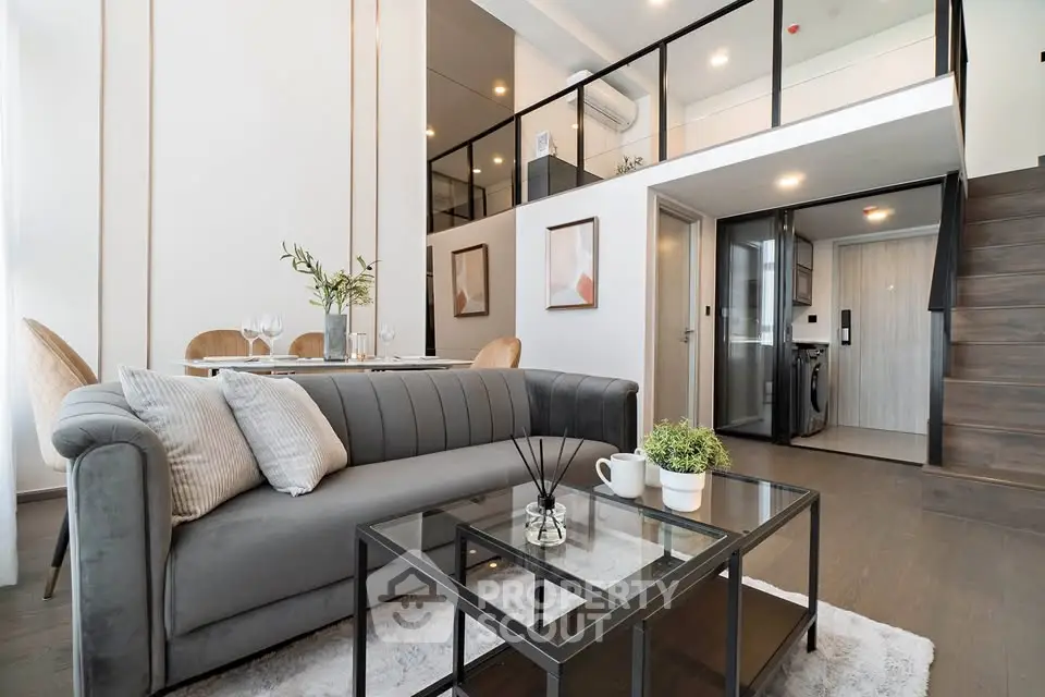 Modern duplex living room with stylish decor and open layout