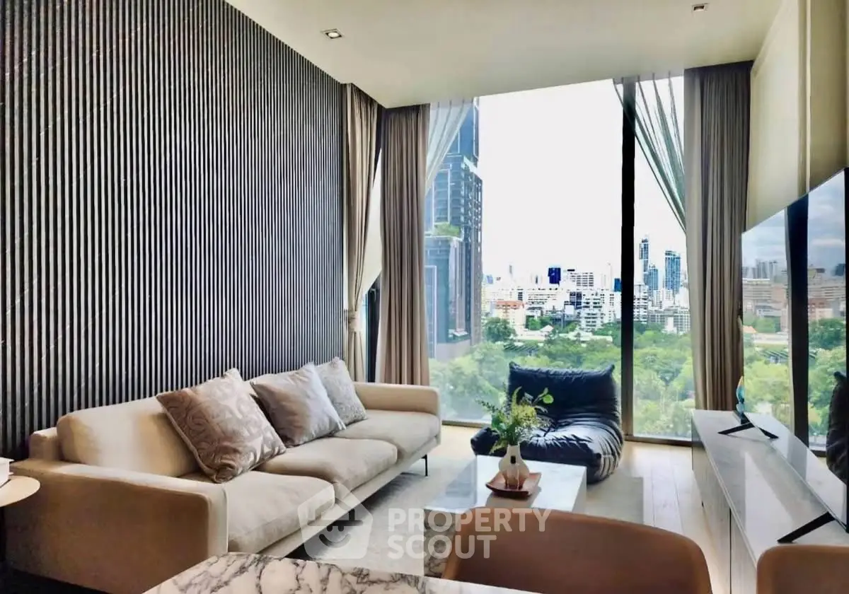 Luxurious living room with panoramic city view and elegant decor
