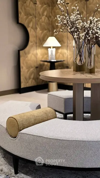 Elegant modern living room with stylish furniture and decorative elements