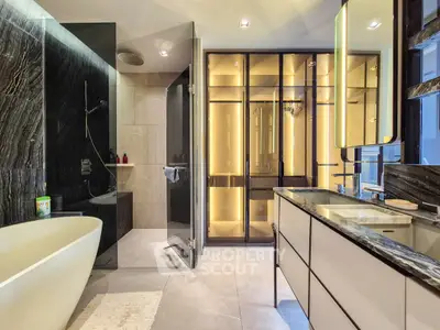 Luxurious modern bathroom with elegant fixtures and ambient lighting