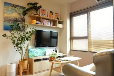 Cozy living room with modern decor and natural light