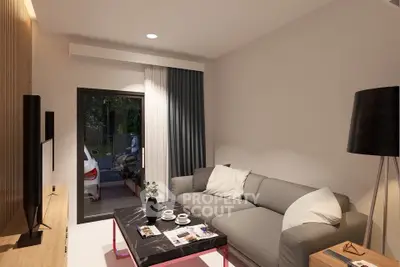 Modern living room with sleek furniture and natural light