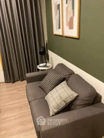 Cozy living room with modern decor and stylish sofa