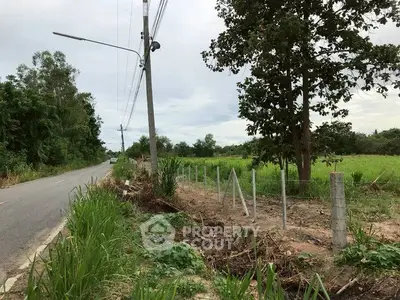 Scenic land plot with lush greenery and roadside access, ideal for development.