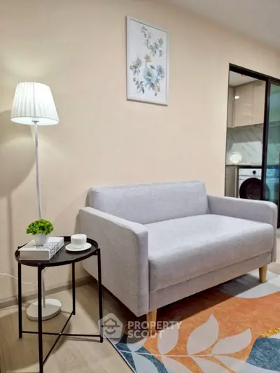 Cozy living room with modern sofa and stylish decor