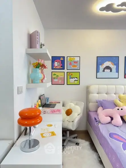 Charming bedroom with playful decor and cozy ambiance, perfect for a child's dream space.