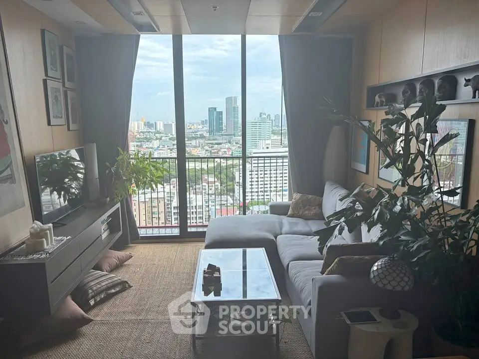 Stylish living room with panoramic city view and modern decor