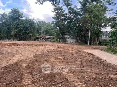 Vacant land plot with trees and clear sky, ideal for development.
