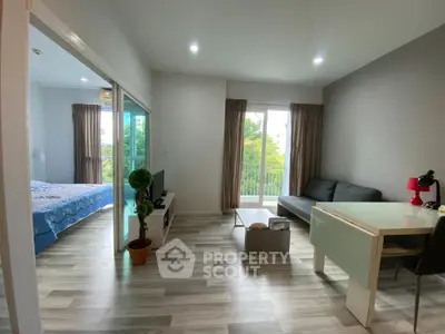 Modern living room with open layout and balcony view