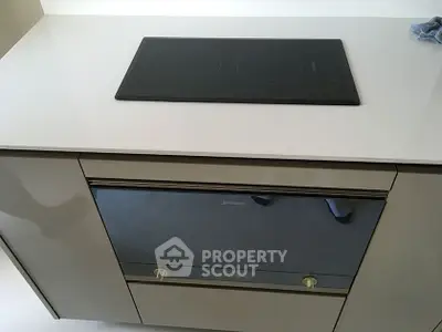 Modern kitchen with sleek induction cooktop and built-in oven