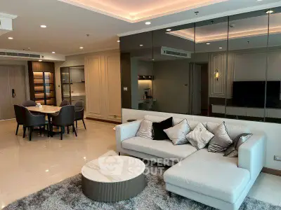 Luxurious modern living room with elegant decor and spacious seating area