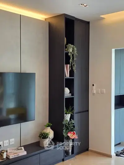 Modern living room with sleek TV unit and stylish decor