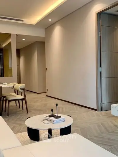 Modern living room with elegant decor and stylish furniture in a contemporary apartment.