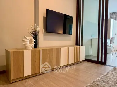 Modern living room with sleek TV unit and stylish decor