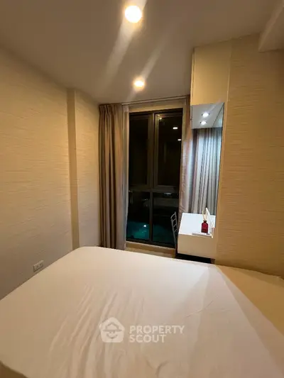 Cozy bedroom with night view and elegant decor