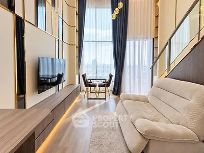 Luxurious modern living room with high ceilings and elegant decor