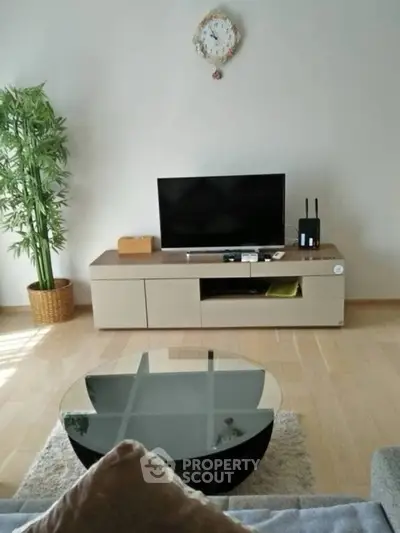 Modern living room with sleek TV stand and stylish decor